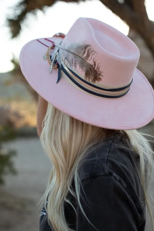 IN STOCK!! GB ORIGINAL: The Navajo Feather Banded Suede Hat in Pink