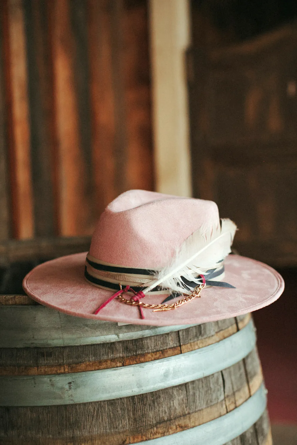 IN STOCK!! GB ORIGINAL: The Navajo Feather Banded Suede Hat in Pink