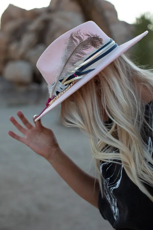 IN STOCK!! GB ORIGINAL: The Navajo Feather Banded Suede Hat in Pink