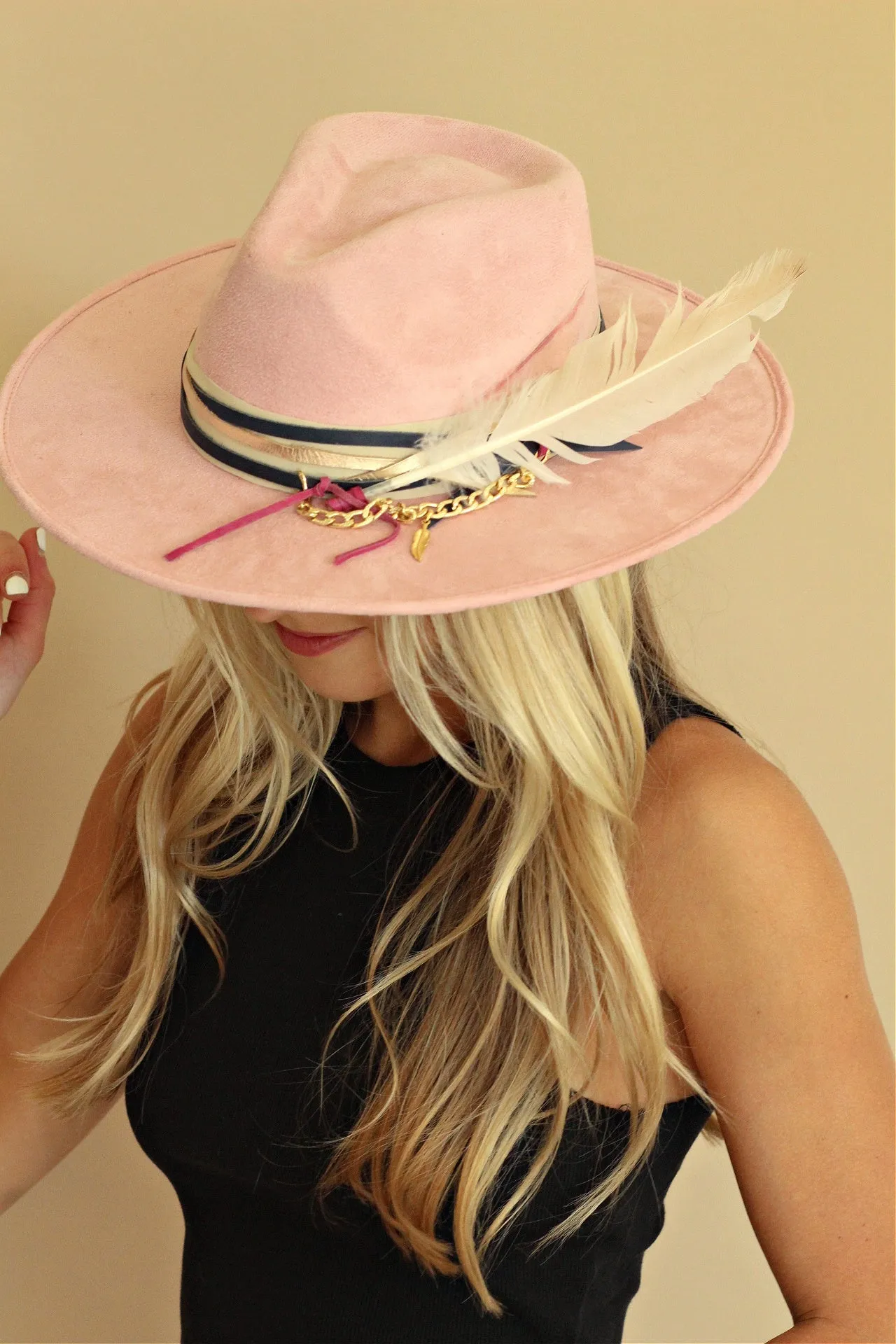 IN STOCK!! GB ORIGINAL: The Navajo Feather Banded Suede Hat in Pink