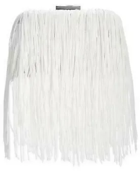 Inc Colie Fringe Clutch - Ivory/Silver