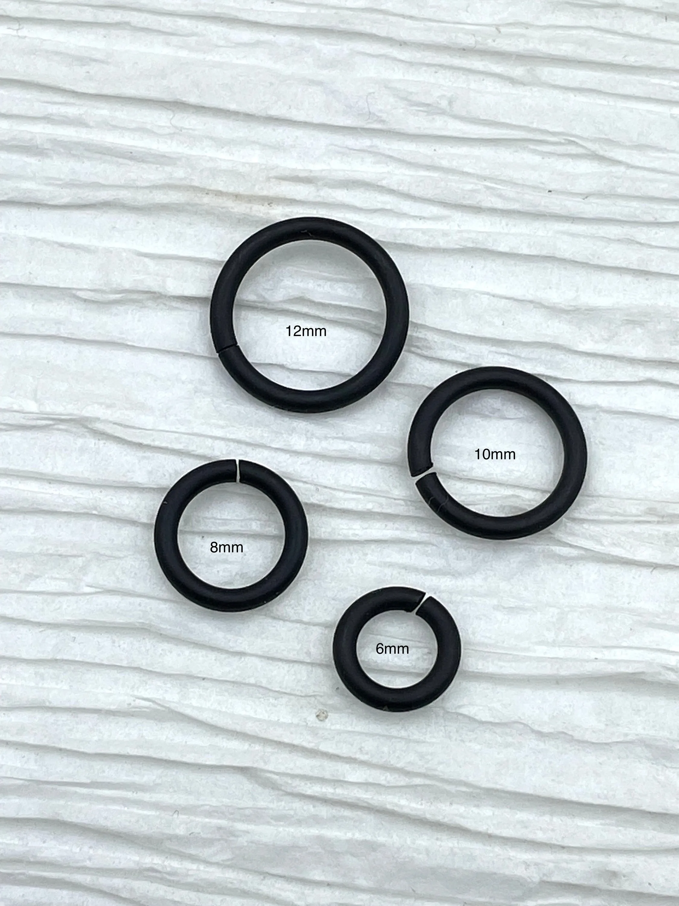 Jump Rings Matte Black, 4mm, 6mm, 8mm, 10mm, or 12mm, PK of 10,Brass Thick Gauge,OPEN Ring, Heavy 15 GA (1.8mm) Sturdy Jump Rings, Fast Ship