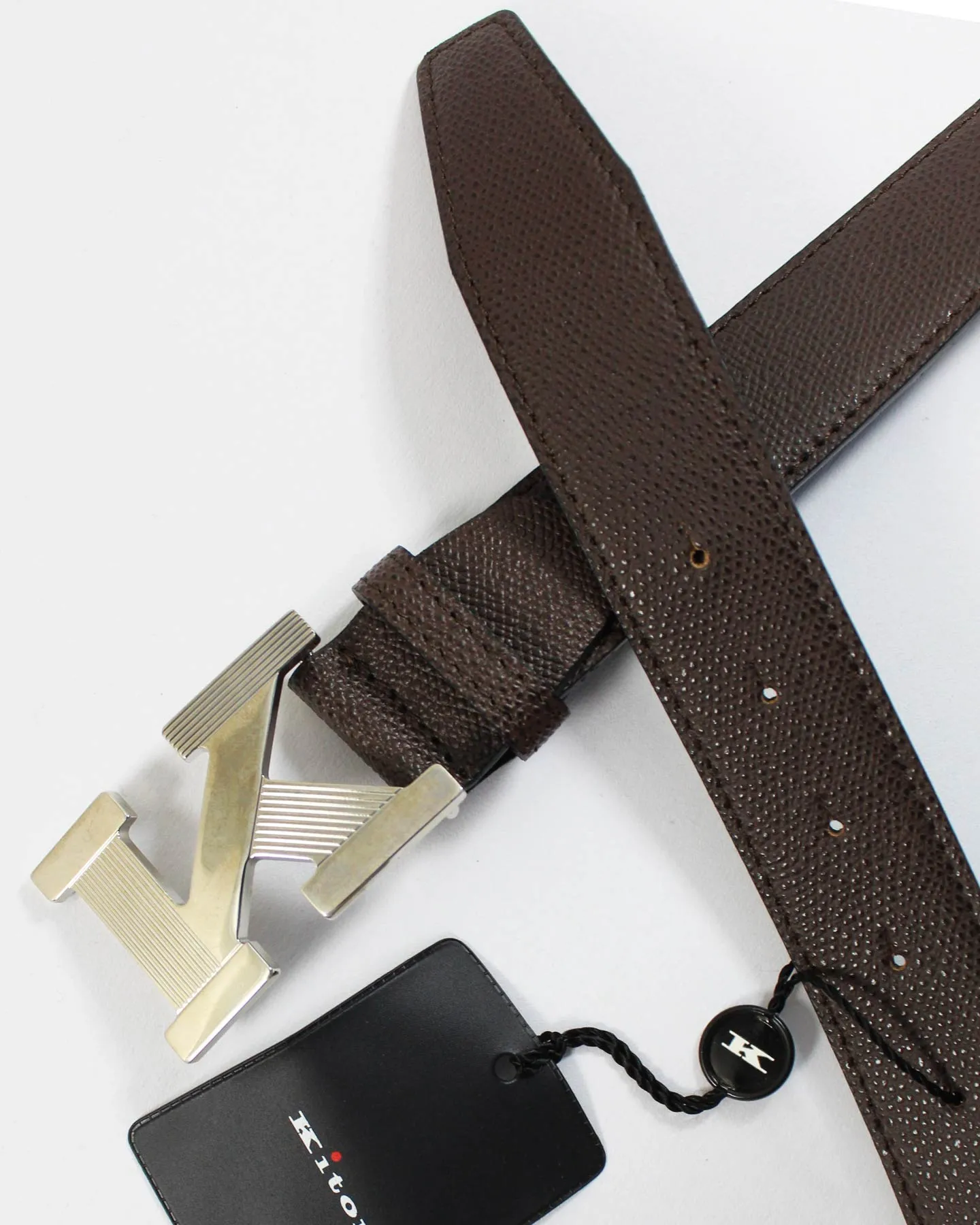 Kiton Belt Brown Grain K Buckle Leather Men Belt 120 / 48 SALE