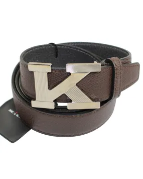 Kiton Belt Brown Grain K Buckle Leather Men Belt 120 / 48 SALE