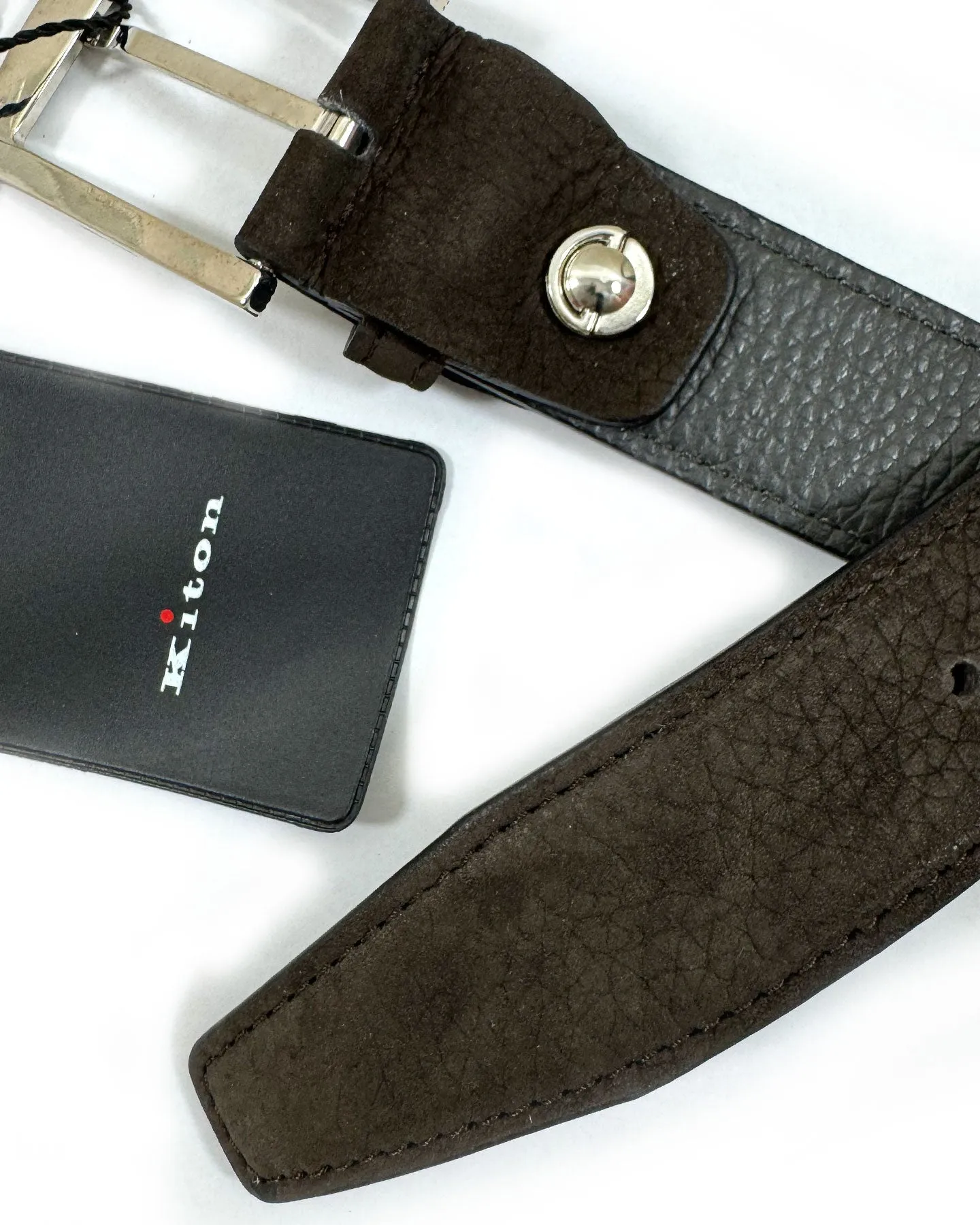 Kiton Belt Dark Brown Suede Leather Men Belt 90/ 36 Resizable BLACK FRIDAY SALE