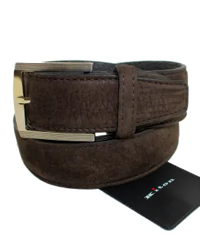 Kiton Belt Dark Brown Suede Leather Men Belt 90/ 36 Resizable BLACK FRIDAY SALE