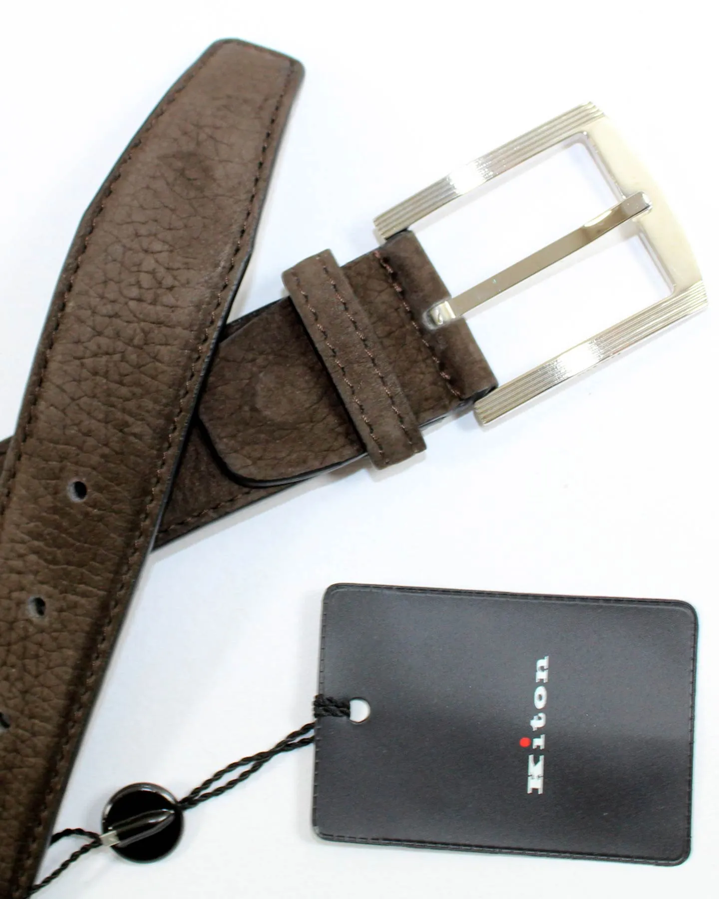 Kiton Belt Dark Brown Suede Leather Men Belt 90/ 36 Resizable BLACK FRIDAY SALE