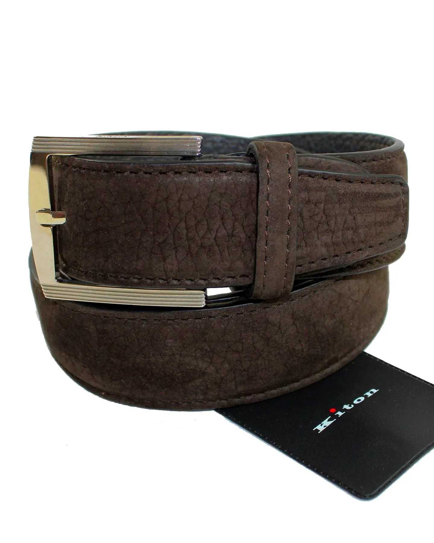 Kiton Belt Dark Brown Suede Leather Men Belt 90/ 36 Resizable BLACK FRIDAY SALE