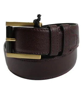 Kiton Belt - Maroon Leather Men Belt Gold Buckle Black Horn Detail 95 / 38