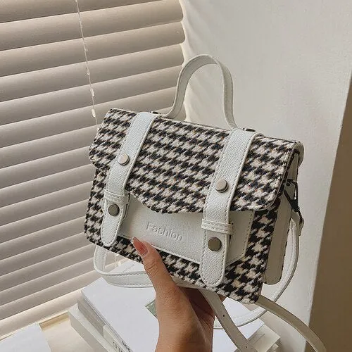 LEFTSIDE Houndstooth Luxury Brand Ladies Tote Bag 2021 Winter New High-quality Women's Designer Handbag Shoulder Messenger Bag