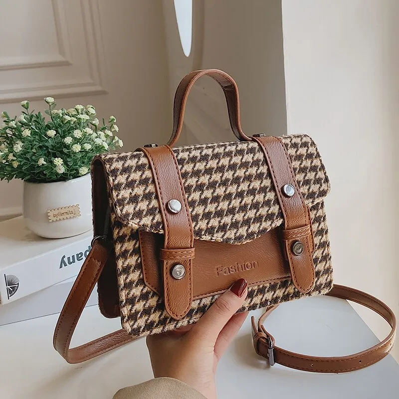 LEFTSIDE Houndstooth Luxury Brand Ladies Tote Bag 2021 Winter New High-quality Women's Designer Handbag Shoulder Messenger Bag