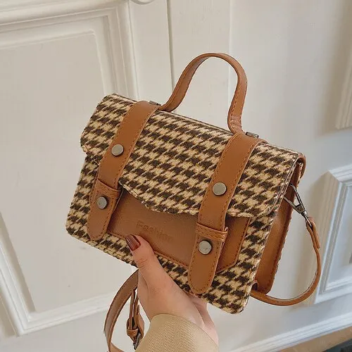 LEFTSIDE Houndstooth Luxury Brand Ladies Tote Bag 2021 Winter New High-quality Women's Designer Handbag Shoulder Messenger Bag