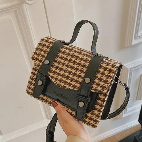 LEFTSIDE Houndstooth Luxury Brand Ladies Tote Bag 2021 Winter New High-quality Women's Designer Handbag Shoulder Messenger Bag