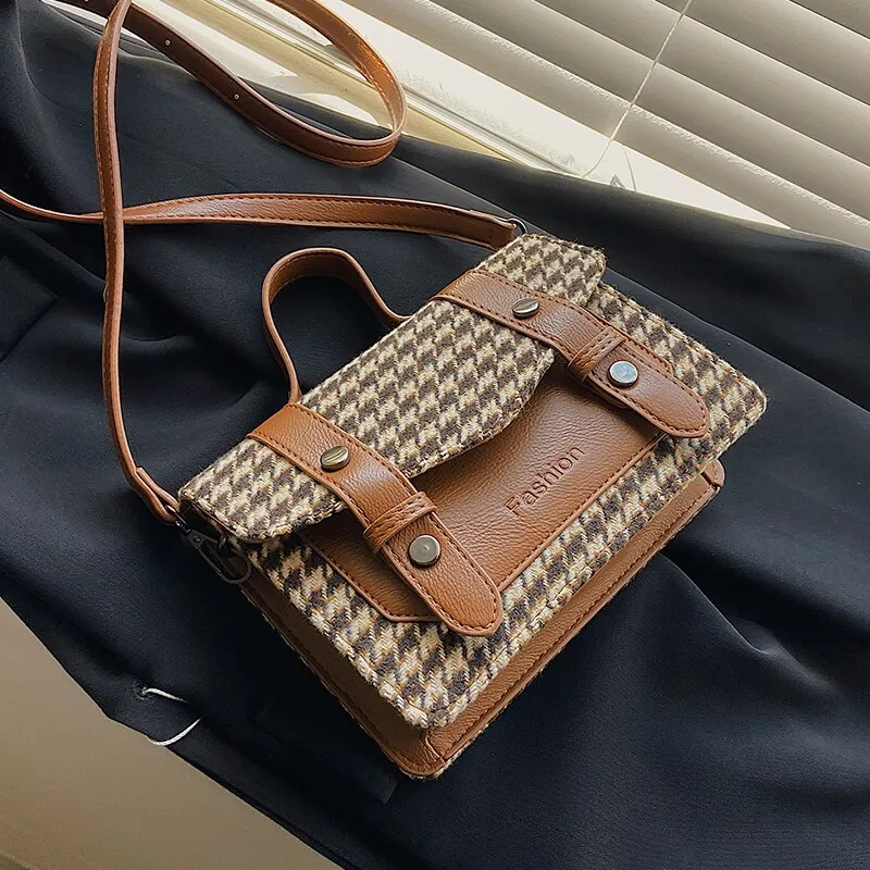 LEFTSIDE Houndstooth Luxury Brand Ladies Tote Bag 2021 Winter New High-quality Women's Designer Handbag Shoulder Messenger Bag
