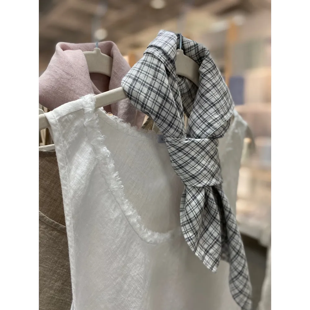 Linen Bandana - Stonewashed - White with Black Squares - Thin Linen