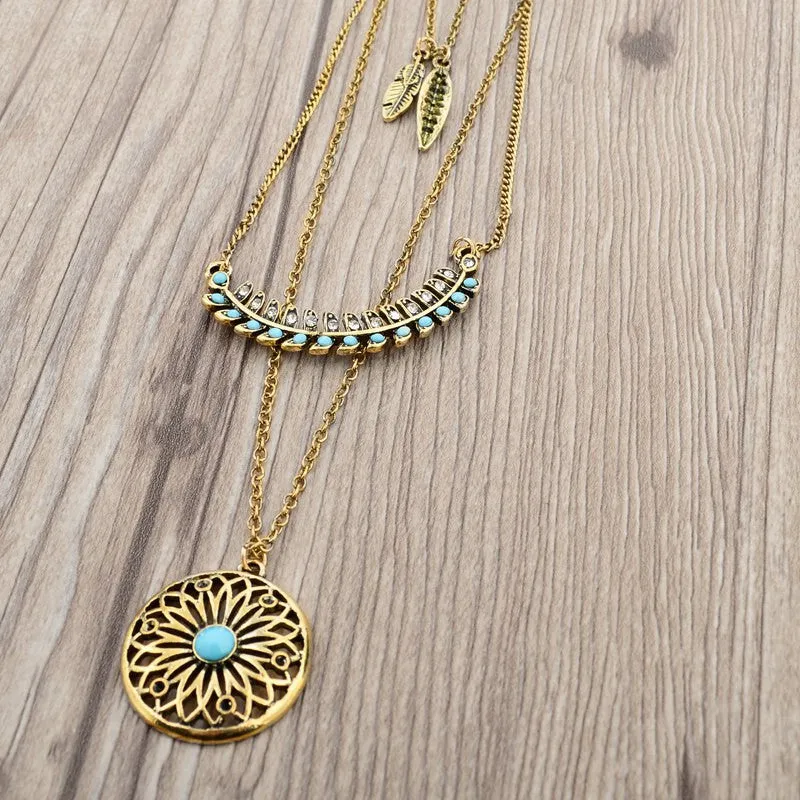 Long Bohemian Gold Beads Necklaces & Pendants for Women Boho Vintage Accessories Statement Turquoise Colar Ethnic Jewelry Green