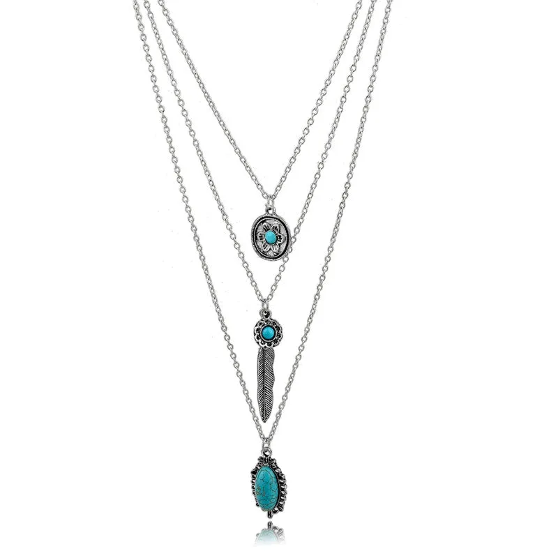 Long Bohemian Gold Beads Necklaces & Pendants for Women Boho Vintage Accessories Statement Turquoise Colar Ethnic Jewelry Green