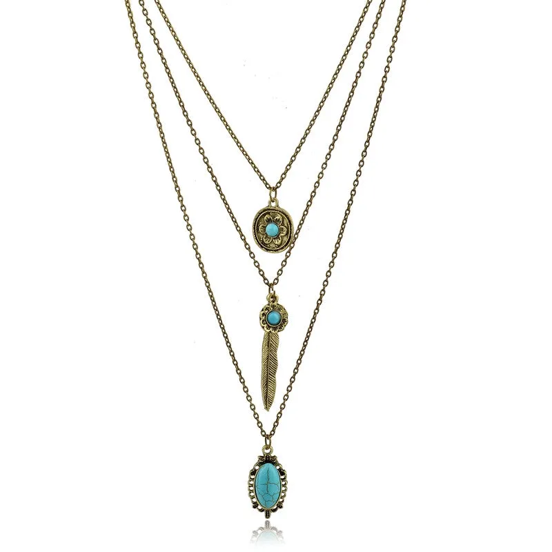 Long Bohemian Gold Beads Necklaces & Pendants for Women Boho Vintage Accessories Statement Turquoise Colar Ethnic Jewelry Green