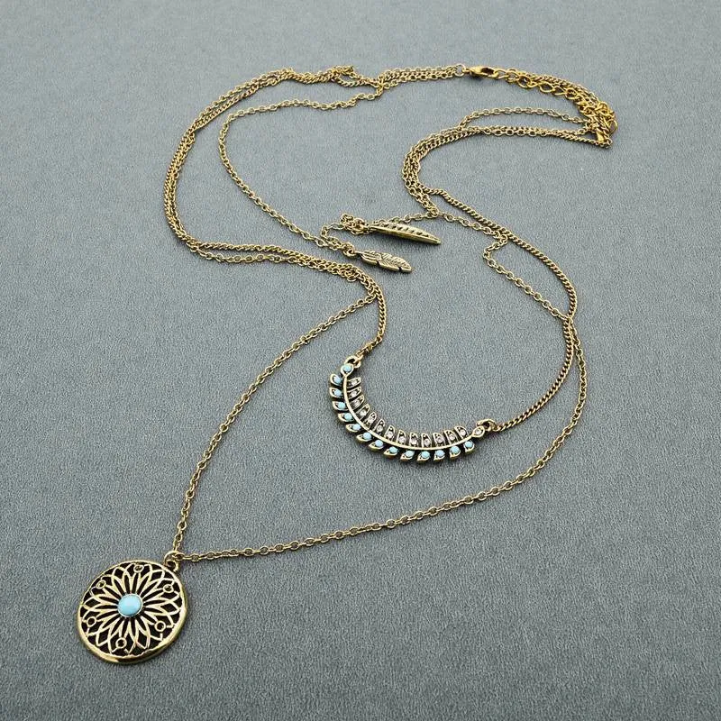Long Bohemian Gold Beads Necklaces & Pendants for Women Boho Vintage Accessories Statement Turquoise Colar Ethnic Jewelry Green