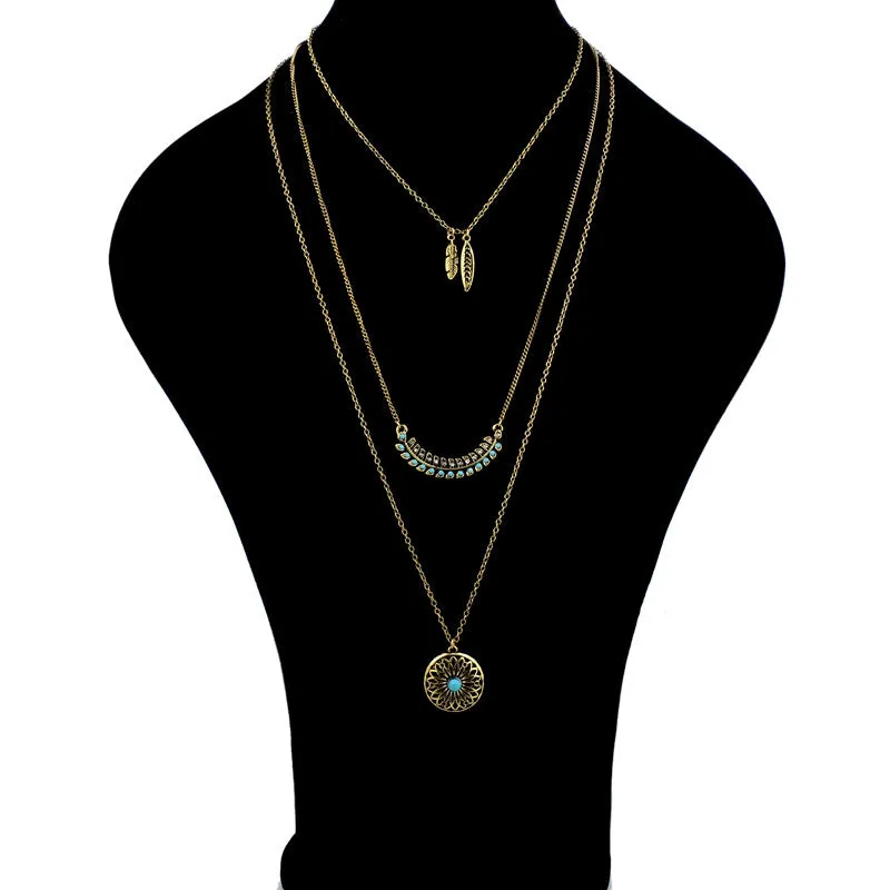 Long Bohemian Gold Beads Necklaces & Pendants for Women Boho Vintage Accessories Statement Turquoise Colar Ethnic Jewelry Green