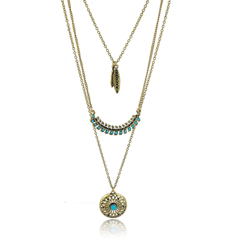 Long Bohemian Gold Beads Necklaces & Pendants for Women Boho Vintage Accessories Statement Turquoise Colar Ethnic Jewelry Green