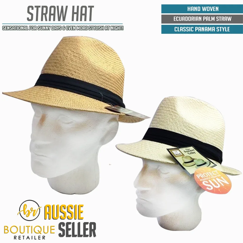 MELBOURNE HATS Fedora  Ecuadorian Palm Straw Hat Handwoven Summer Panama Trilby
