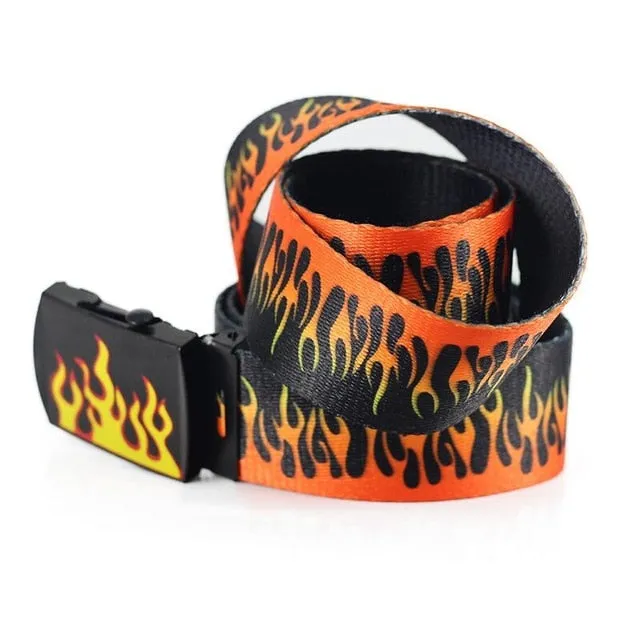 Men's Flame Print Adjustable Waist Belt