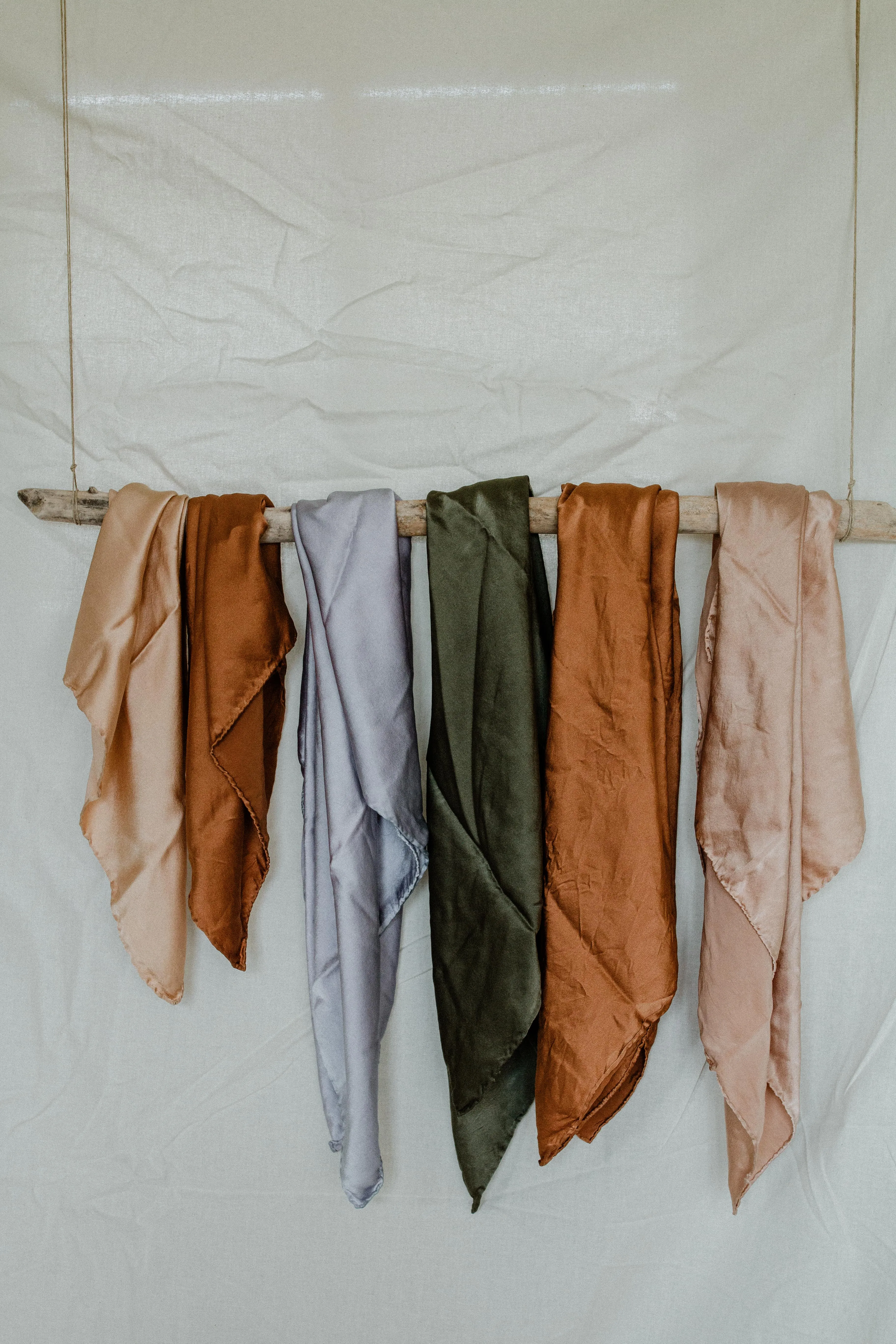 Naturally dyed charmeuse silk scarf