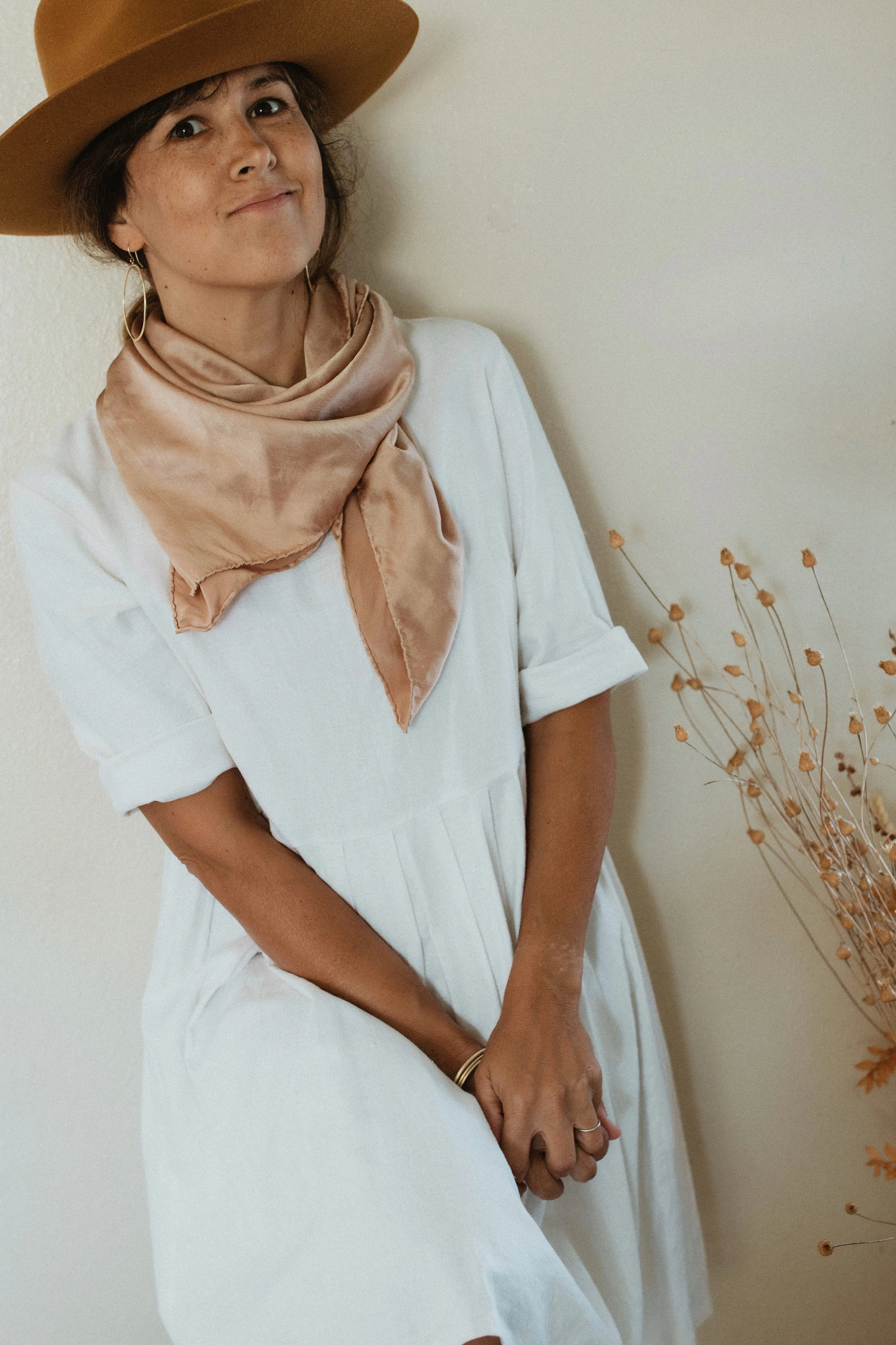 Naturally dyed charmeuse silk scarf