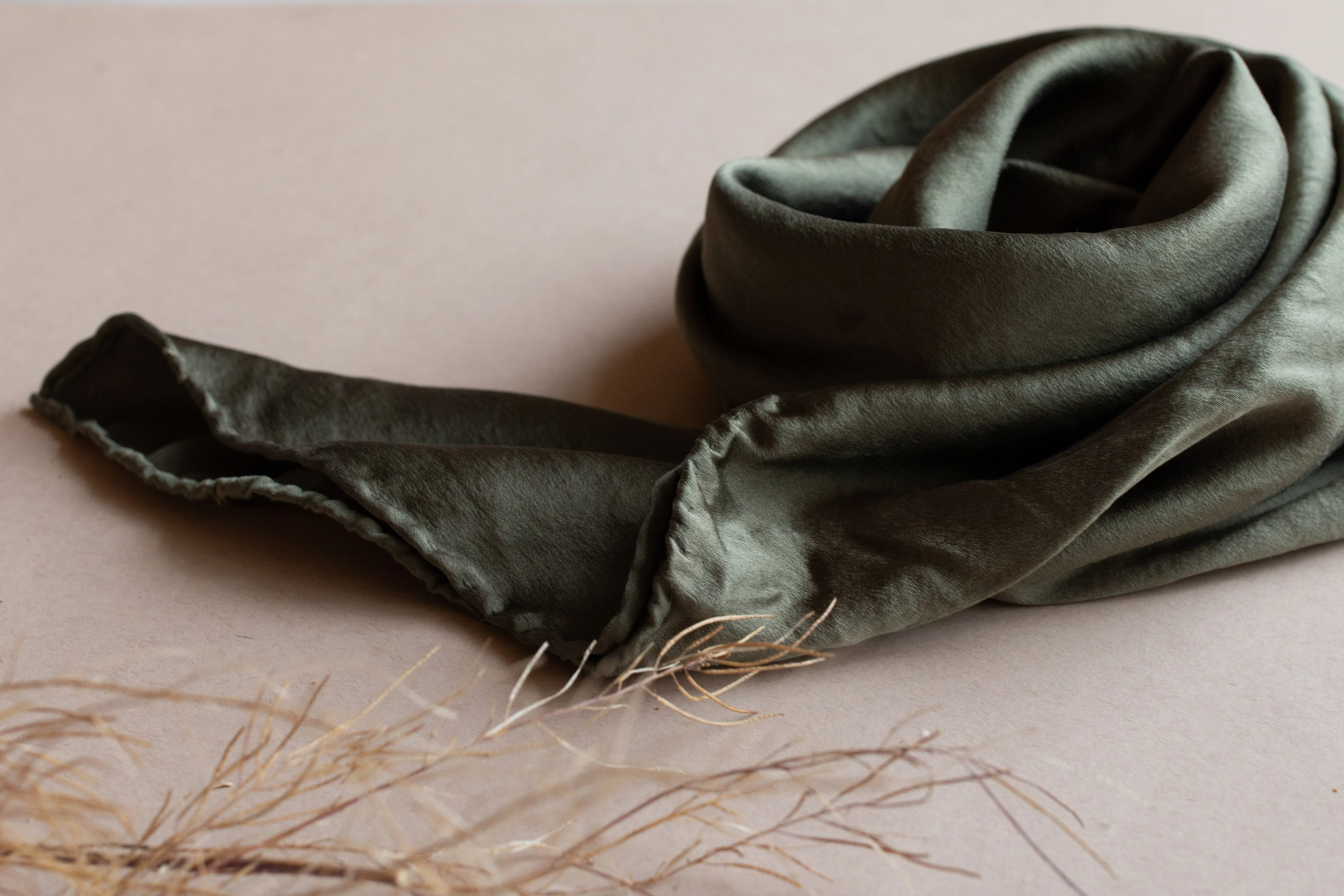 Naturally dyed charmeuse silk scarf