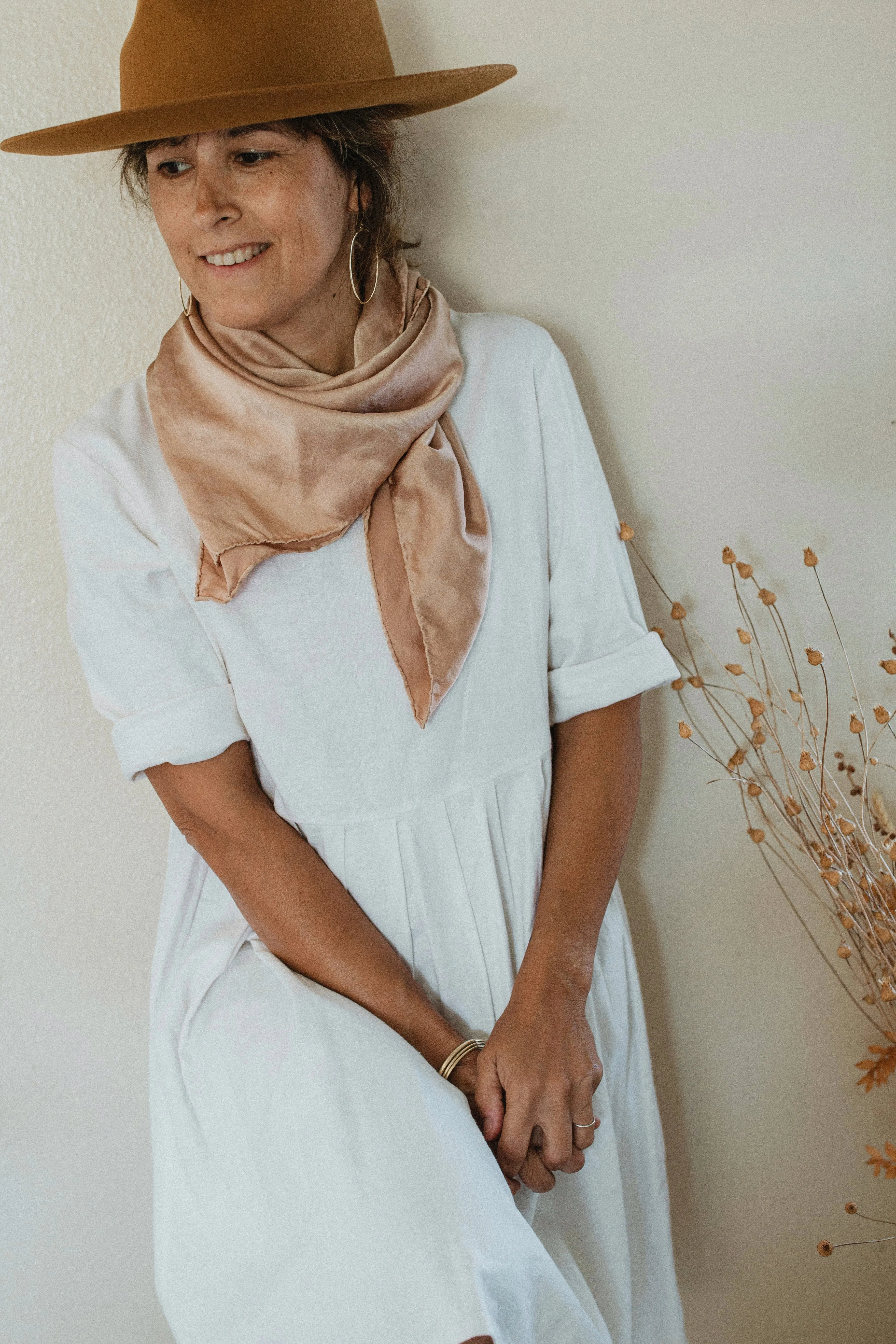 Naturally dyed charmeuse silk scarf