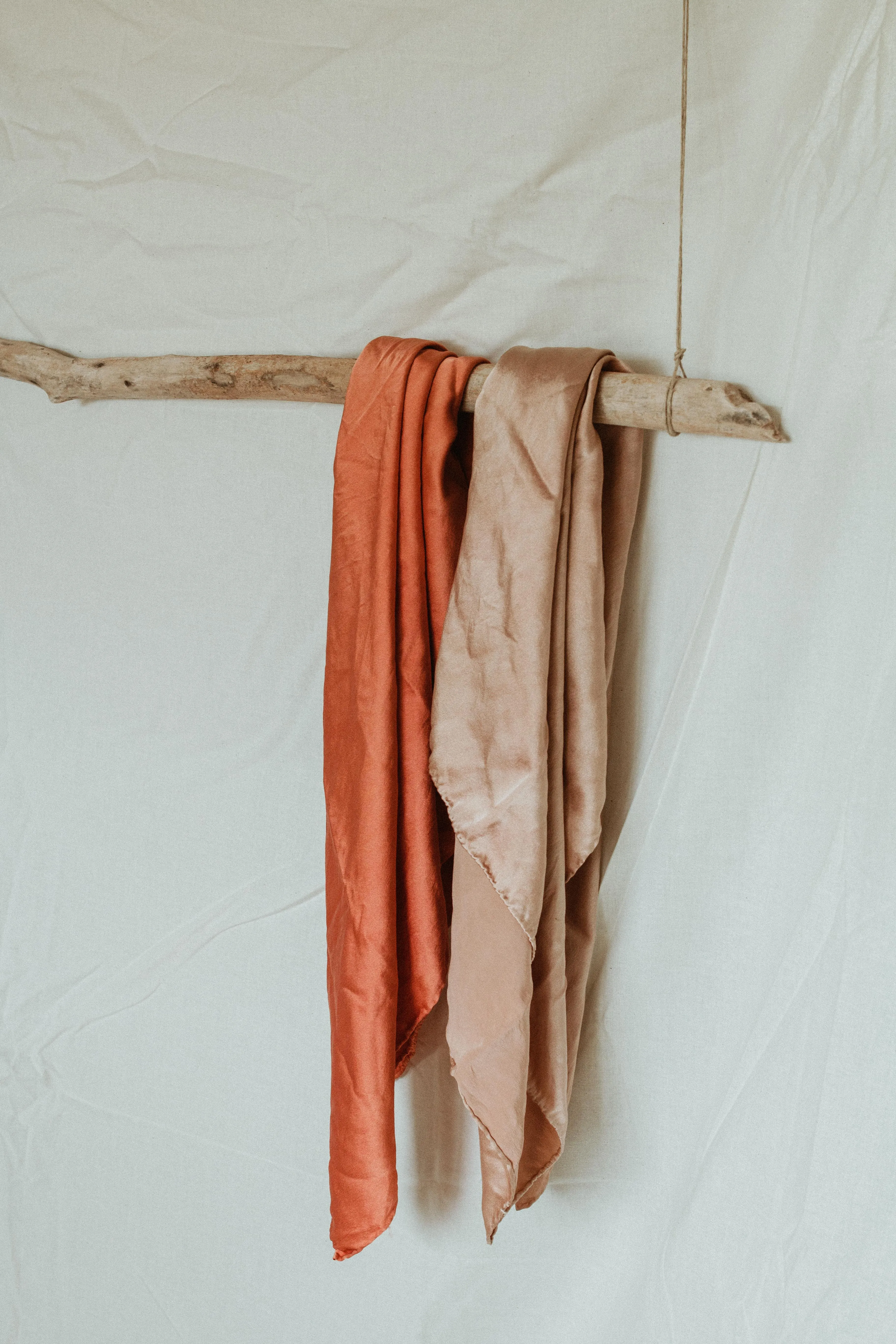 Naturally dyed charmeuse silk scarf