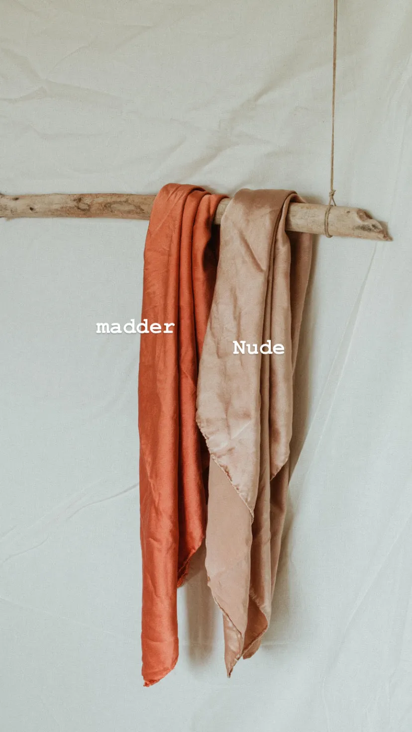 Naturally dyed charmeuse silk scarf