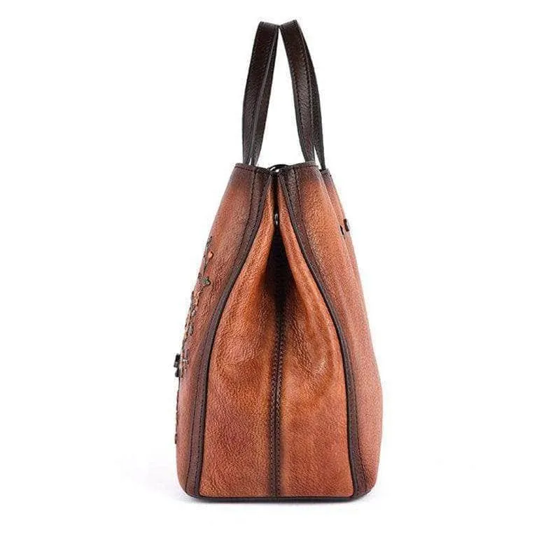 Nesitu A4 Flower Pattern Genuine Leather Women Handbag