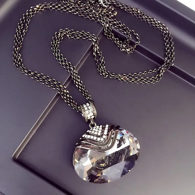 New Arrival Women Pendant Necklaces Large Elliptical Crystal Fashion All-match Simple Decorative Pendant Long Sweater Chain
