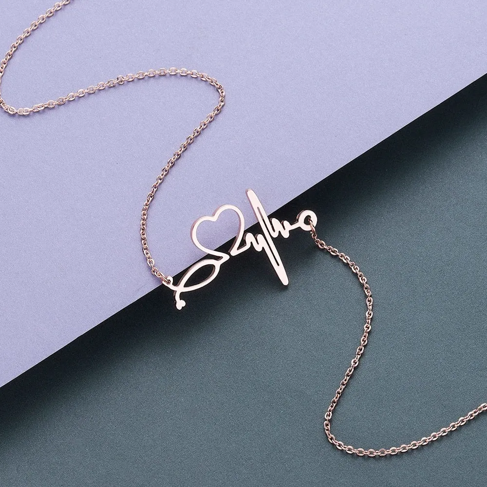 Nurse Stethoscope Heartbeat Necklaces & Pendants