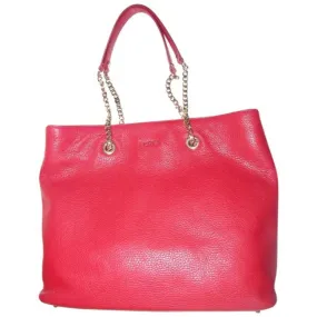 NWT, Furla, 'St. Alice', true red leather satchel with two gold chain & red leather straps, a footed bottom, and multiple compartments & pockets