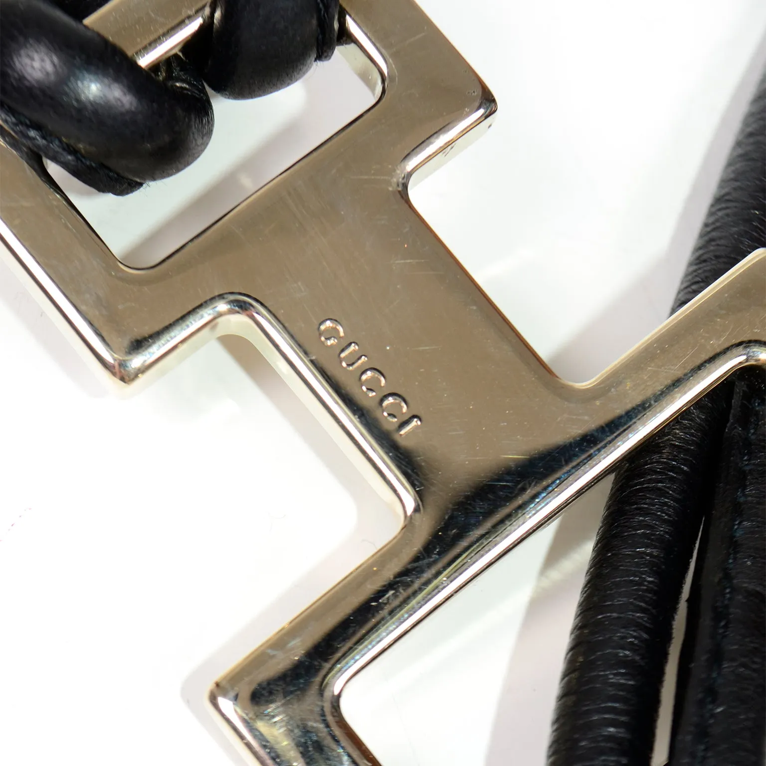 ON HOLD // Tom Ford Gucci 2004 Black Leather Rope Belt or Necklace w Silver Metal Buckle