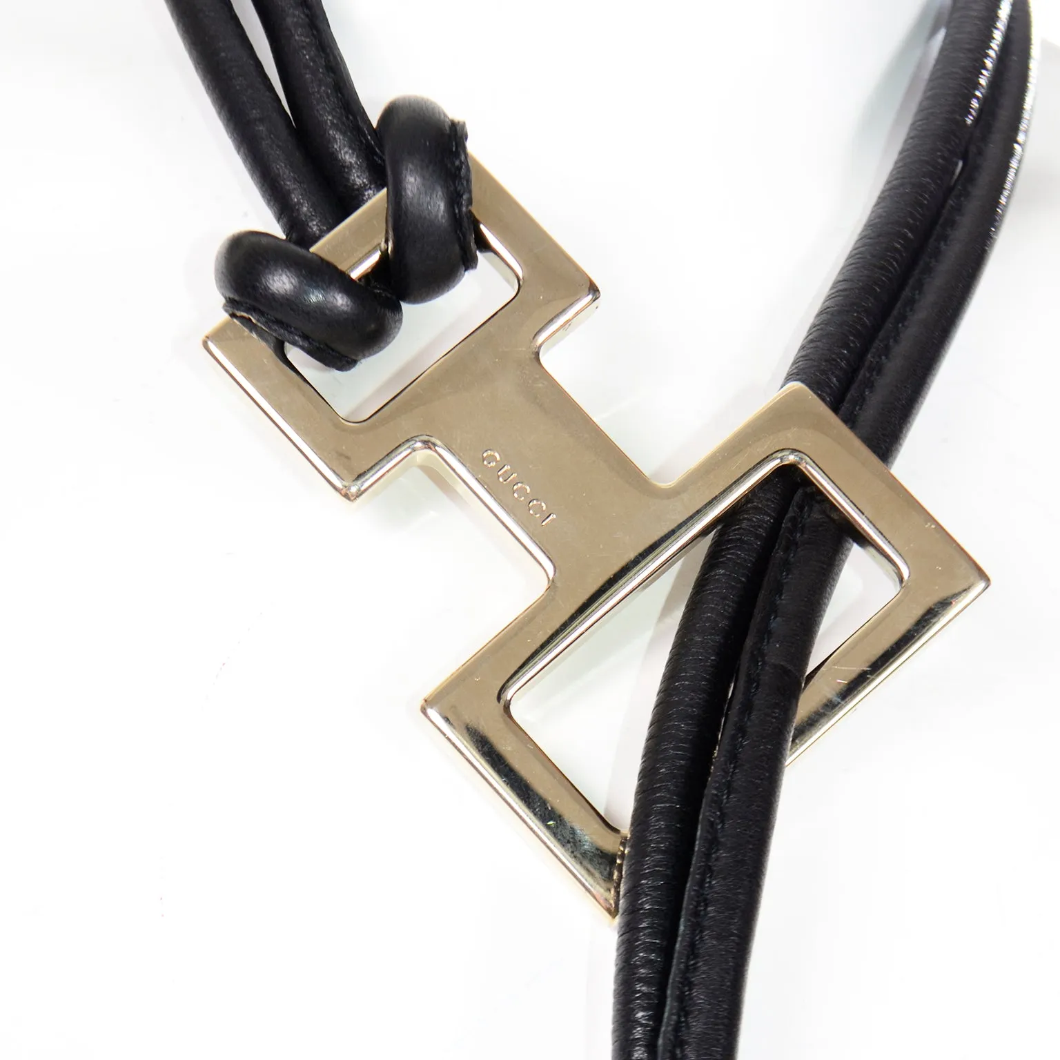 ON HOLD // Tom Ford Gucci 2004 Black Leather Rope Belt or Necklace w Silver Metal Buckle