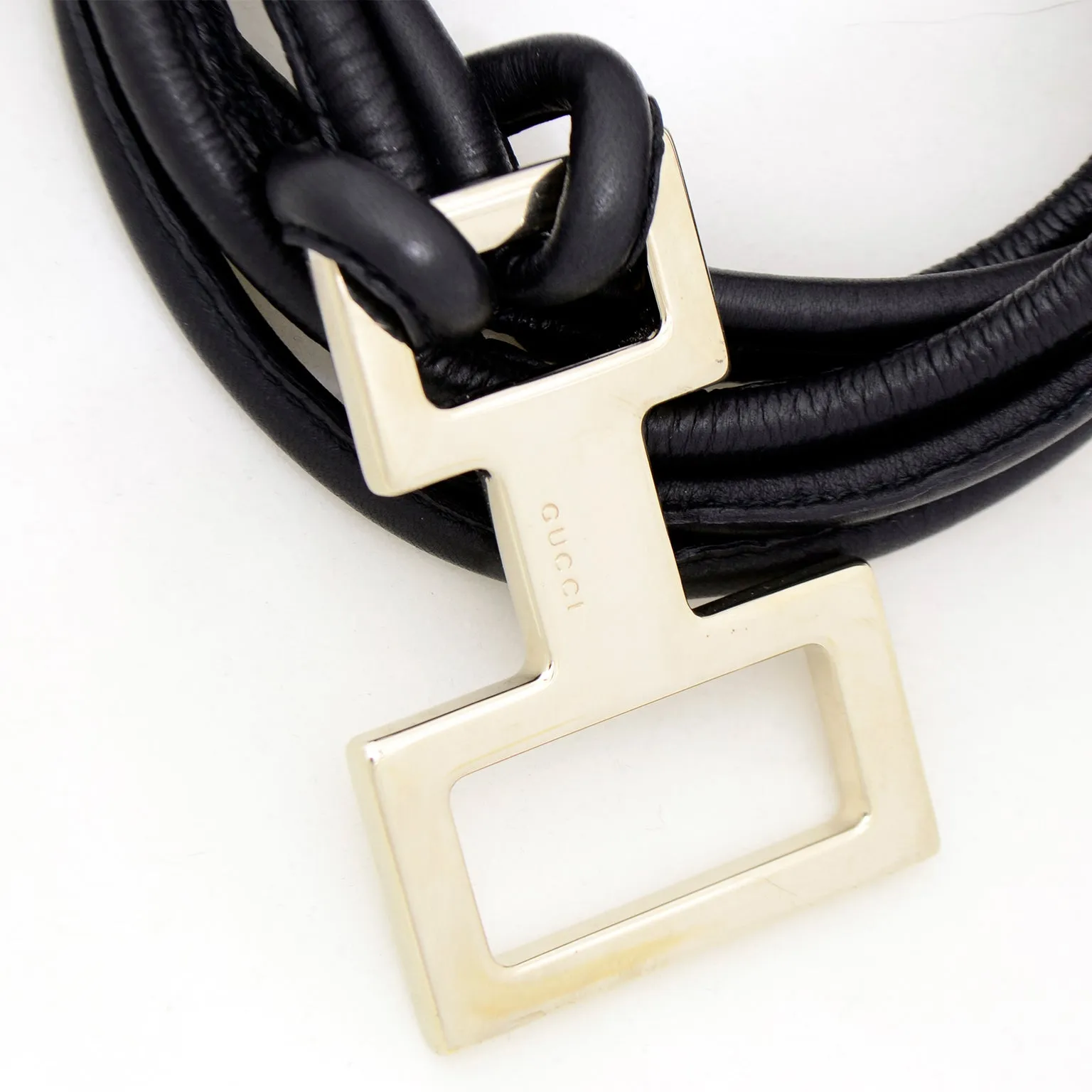 ON HOLD // Tom Ford Gucci 2004 Black Leather Rope Belt or Necklace w Silver Metal Buckle