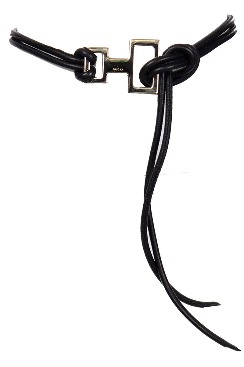 ON HOLD // Tom Ford Gucci 2004 Black Leather Rope Belt or Necklace w Silver Metal Buckle