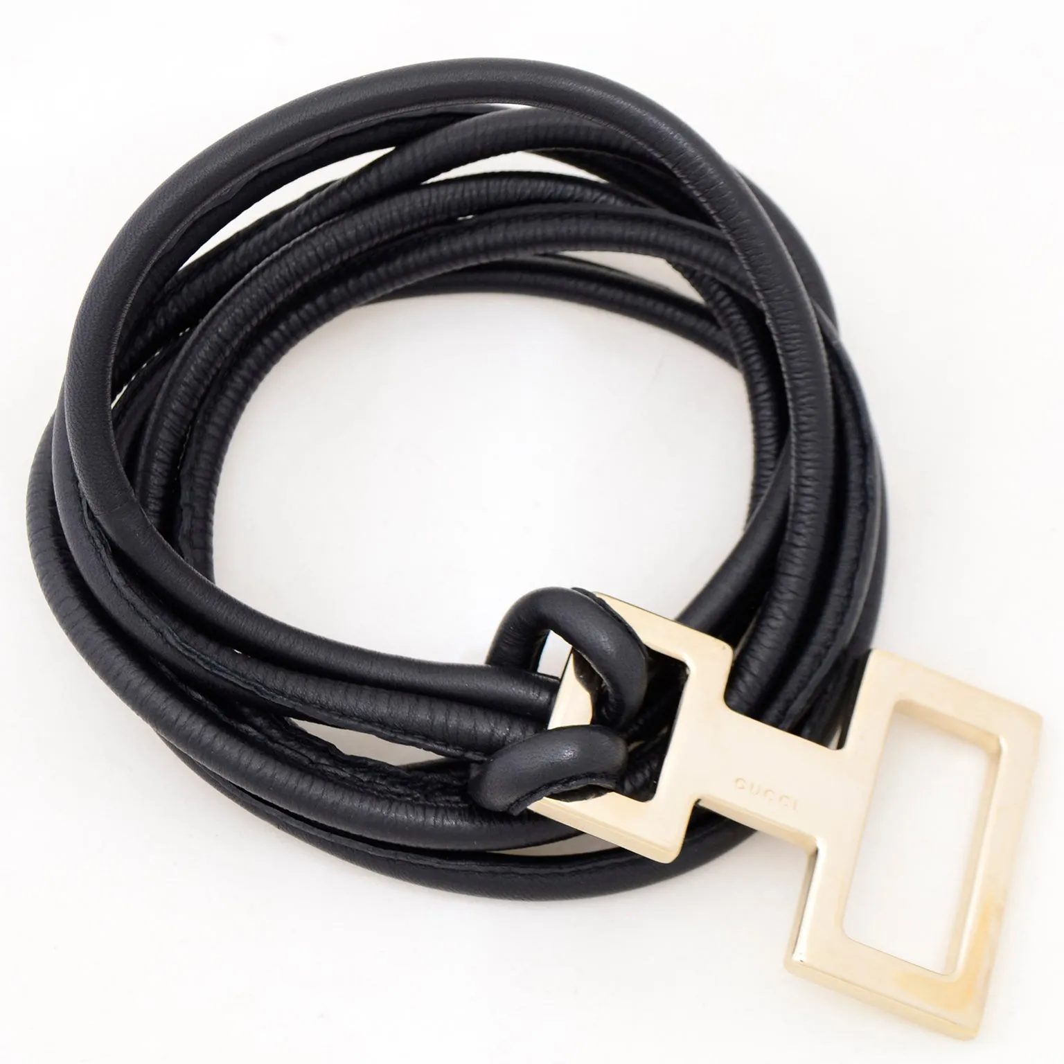 ON HOLD // Tom Ford Gucci 2004 Black Leather Rope Belt or Necklace w Silver Metal Buckle