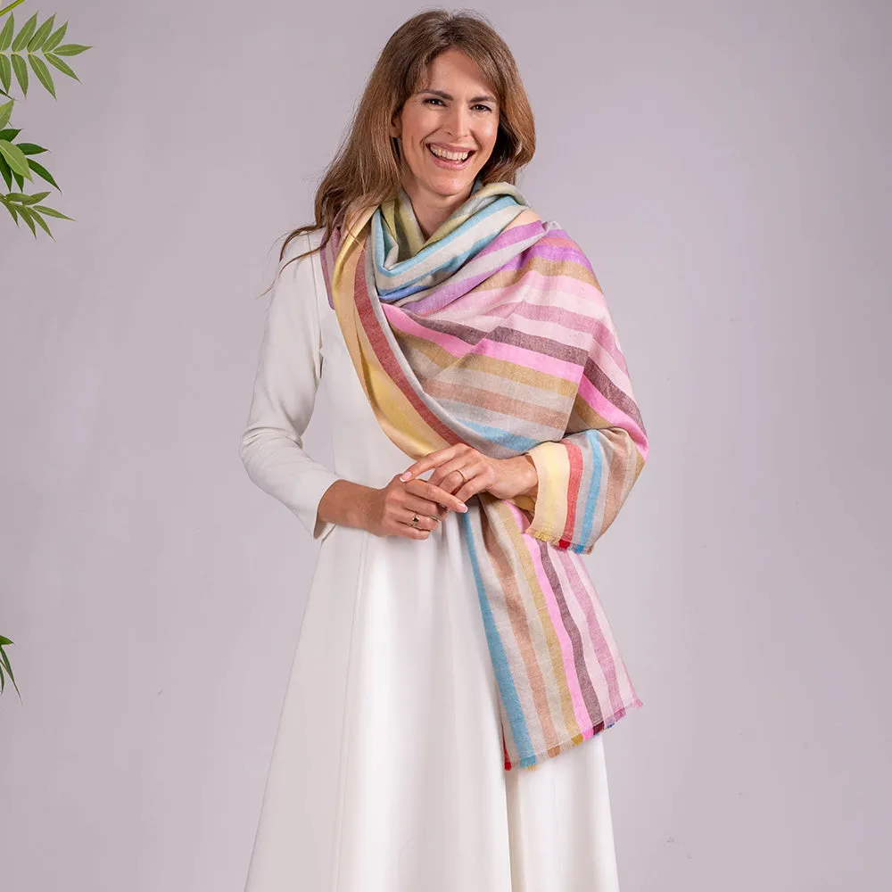 Pastel Stripe Pashmina Cashmere Shawl