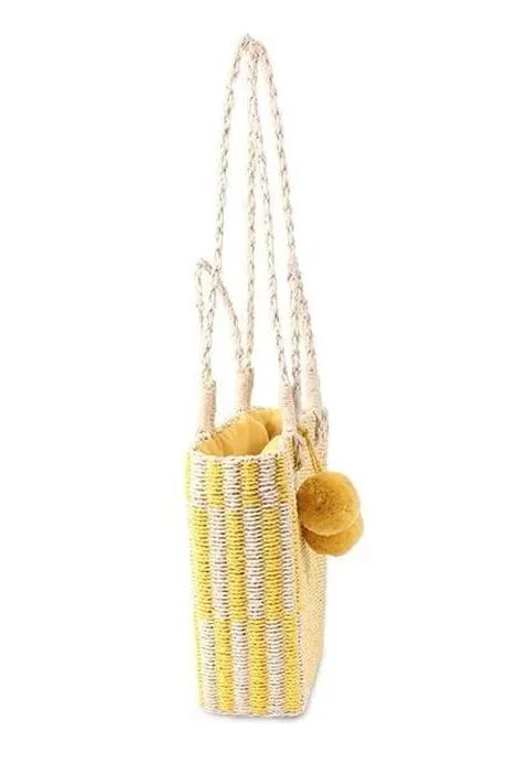 Paulie Pom Pom Straw Bag (Yellow)