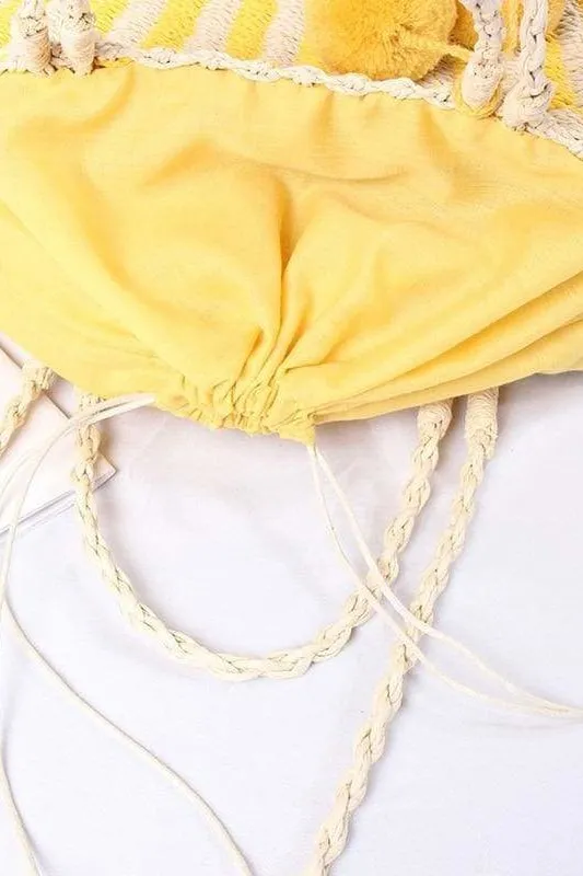 Paulie Pom Pom Straw Bag (Yellow)