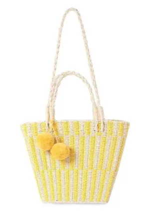 Paulie Pom Pom Straw Bag (Yellow)