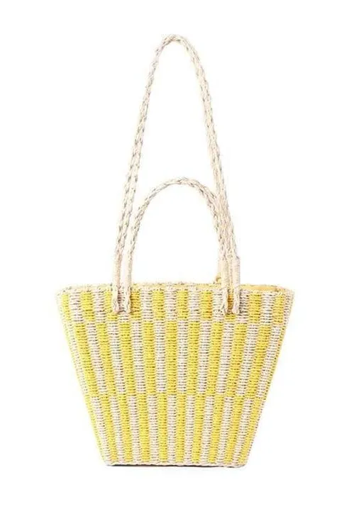 Paulie Pom Pom Straw Bag (Yellow)