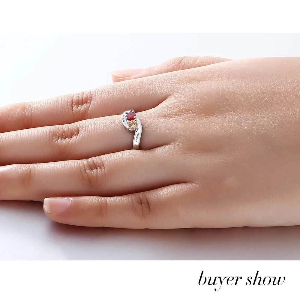 Personalized Love Promise Rings - Engraved Two Layer Names & Birthstone, Elegant Jewelry for Women -  Classic On-Trend Jewelry Collection For Women Of All Ages