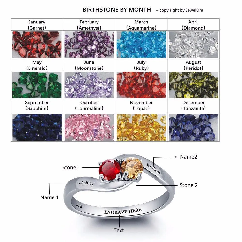 Personalized Love Promise Rings - Engraved Two Layer Names & Birthstone, Elegant Jewelry for Women -  Classic On-Trend Jewelry Collection For Women Of All Ages