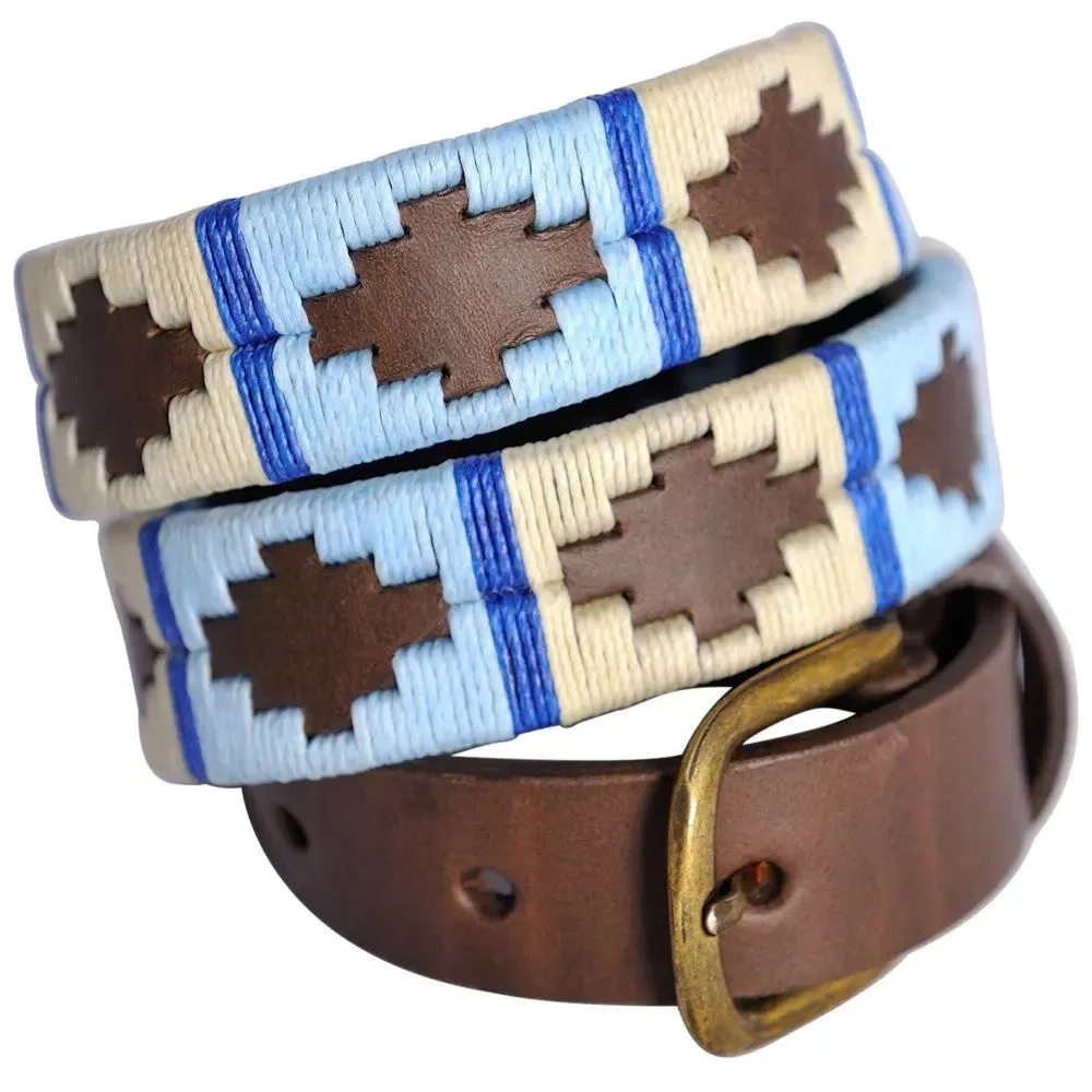 PIONEROS Polo Belt - Narrow Argentinian - 159 Pale Blue/White with Blue Stripe